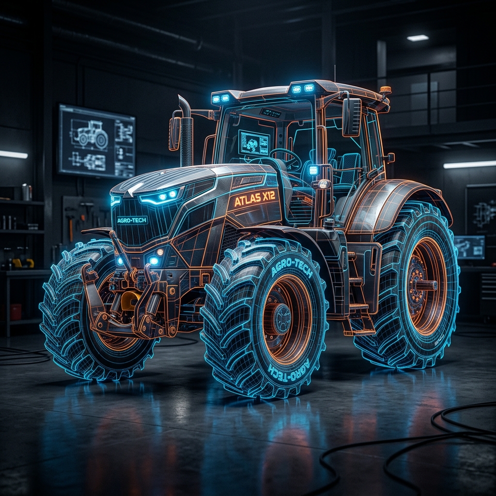 Tractor Engineering Wireframe CAD Render
